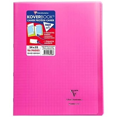 Imagen de Clairefontaine Koverbook Cuaderno cosido de 96 páginas con cuadrí, tapa polipropileno, 90 g, 24 x 32 cm, color Rose
