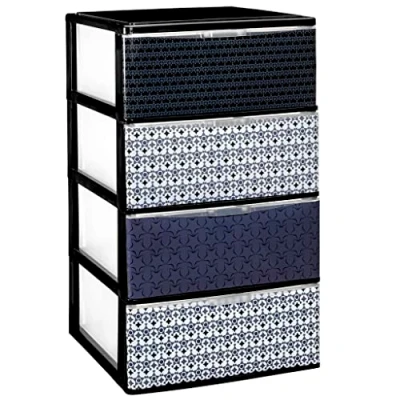 Imagen de COM FORT HOUSE Cajonera Apilable de Plástico Modelo Iris Diseño Mosaico 4 Cajones Almacenamiento Modular