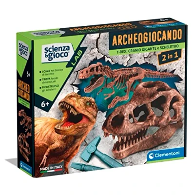Imagen de Clementoni Ciencia arqueogiocando Dig Trex 2 en 1 Dinosaurios, fósiles para excavar y Montar, Kit arqueólogo, Juego científico 7 años, versión Made in Italy, Color Italiano, Grande, 19324
