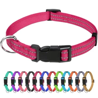 Imagen de TagME Collar Perro Ajustable,Collar Nylon Reflectante,para Caminar Correr Entrenamiento,para Cachorro,Rosa Caliente,1.0cm De Ancho