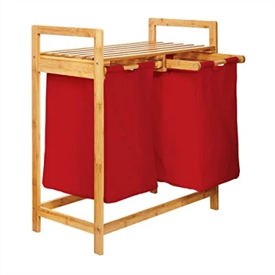 Imagen de Lumaland cesto de ropa sucia bambú con 2 bolsas extensibles Tamaño aprox. 73 cm alto x 64 ancho 33 profundidad [Rojo]