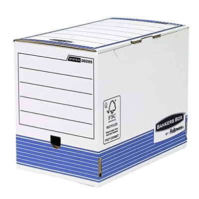 Imagen de Bankers Box 11310 Caja de archivo definitivo automático, A4+, Lomo 150 mm, 10 unidades, color blanco y azul
