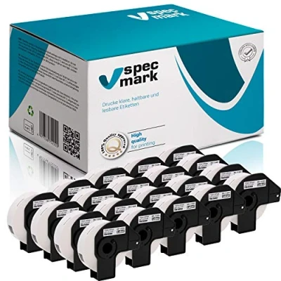 Imagen de specmark 20 rollos de etiquetas individuales compatibles con Brother DK 11203, 17 mm x 87 mm, 300 unidades para todas las impresoras QL: QL 570 700 800