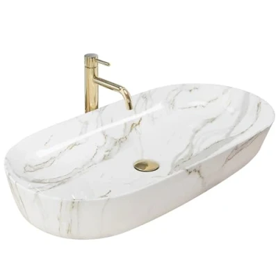 Imagen de Rea Lavabo sobre Encimera CLEO 81 Brillante Aiax de Baño 810 x 410 135 mm Cerámica (Blanco, Imitación Mármol)