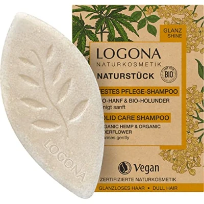 Imagen de LOGONA Naturkosmetik champú para el cabello sólido un más brillante y naturalmente saludable, bar con fórmula vegana de cáñamo orgánico saúco orgánico, como jabón