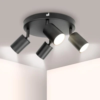 Imagen de Ketom Redondo Lámpara de Techo con 4 Focos, GU10 Focos Orientables, Negro Apliques Modernas, para el Salon, Dormitorio, Cocina, Comedor, Sin Bombilla
