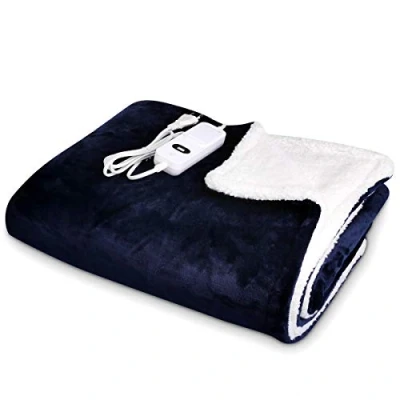 Imagen de Navaris Manta eléctrica para hombros cuello y brazos Poncho eléctrico con forma de U mando térmica lavable espalda Azul blanco
