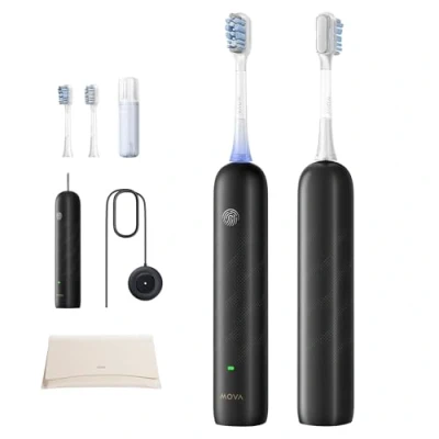 Imagen de Mova Fresh Pro 3DClean Cepillo de Dientes, Recargable para Adultos, 2 Cabezales Cepillado 3 en 1 y Estuche Viaje, 30 días Duración la Batería, Negro Mate