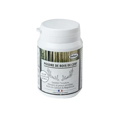 Imagen de Bubimex Polvo de Madera Ciervo Complemento alimenticio 100% Natural para Perros y Gatos Rico en Calcio magnesio Osatura función renal 60 g