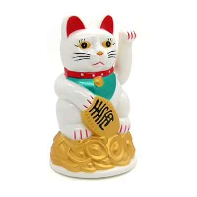 Imagen de gato de la suerte Starlet24, que saluda, Feng Shui, Maneki Neko, plástico, Weiss, 11 cm
