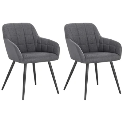 Imagen de WOLTU 2 x Sillas de comedor Nordicas Estilo Vintage Juego 2, Silla Cocina Tapizada con Reposabrazos Tapizadas Lino, Estructura Metal, Gris Oscuro BH107dgr