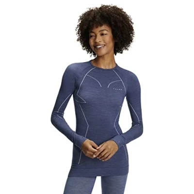 Imagen de FALKE Wool Tech Round Neck W L/S SH lana hilo funcional secado rápido calida 1 pieza, Capa de base superior Mujer, Azul (Capitain 6751), XS