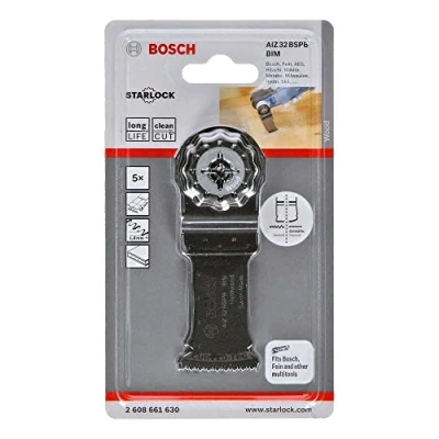 Imagen de Bosch Professional Starlock Hoja de sierra inmersión para madera dura, AIZ 32 BSPB, 50 x mm, 5 unidades, Gris