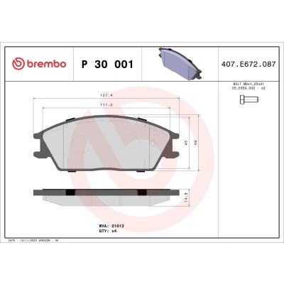 Imagen de BREMBO P 30 001 Juego de pastillas freno excl. contacto avisador desgaste sin accesorios HYUNDAI: Getz, S Coupé