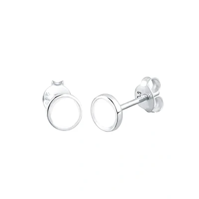 Imagen de Elli Pendientes Mujeres de Botón Círculo Geo con Esmalte Blanco en Plata Ley 925