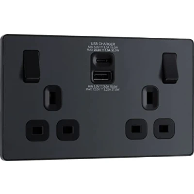 Imagen de BG Electrical Evolve Toma de corriente doble conmutación con puertos carga USB C (30 W) y A (2,1 A)