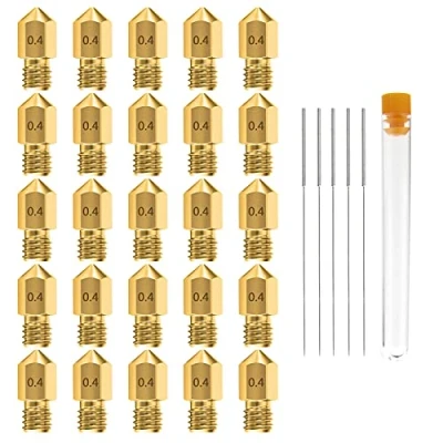 Imagen de Meafeng Boquilla Impresora 3D Extrusoras MK8 de latón 25 pcs (0,4 mm),+5 Agujas Limpieza y 1 Caja Almacenamiento Metal,Adecuada para Makerbot Creality CR 10