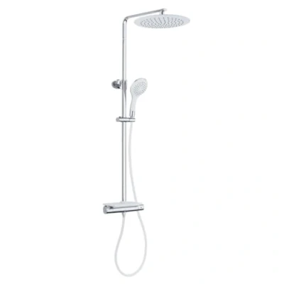 Imagen de EISL DX1102CST Sistema termostato y Estante, Lluvia con Soporte de Pared (también para Agujeros existentes), Columna Grifo Ducha, Color Blanco