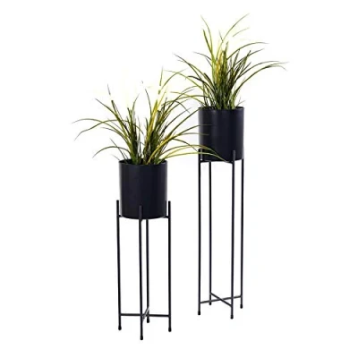 Imagen de Spetebo Juego de 2 soportes metal para macetas con negras, 74 y 58 cm, soporte maceta, redondo