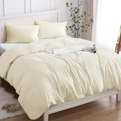 Imagen de Cotopuro Funda Nórdica Cama 135/150 de 100% Algodón, Juego Edredón 240x220 y 2 Fundas Almohada 50x80 Algodón Premium 150GSM, Suave, Transpirable, Hipoalergénico Beige Claro