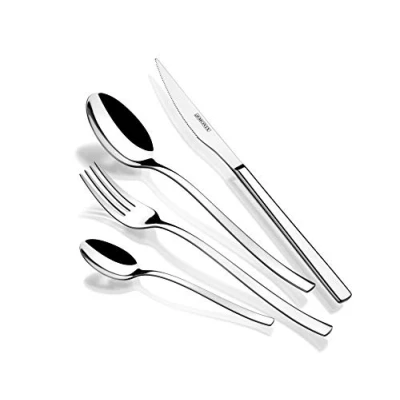Imagen de MONIX Génova Set de cubiertos 24 piezas con cuchillo chuletero, acero inoxidable 18/10, diseño vanguardista y moderno, acabado pulido brillante, espesor 2.5 mm (6 comensales), Color Plata