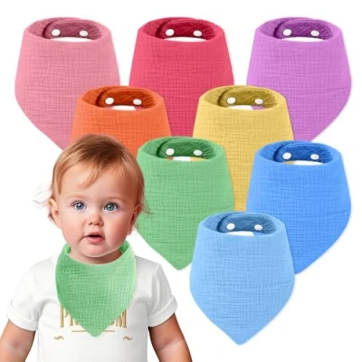 Imagen de 8 unidades baberos bebe recien nacido bandana de algodon salvababas tela babero bandanas (Colores Vivos)