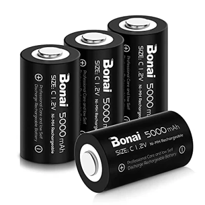 Imagen de BONAI Pilas C Recargables 5000mAh Precarga, 1.2v NI MH 4 Piezas Batería Recargables, Baterías Tipo / R14 LR14