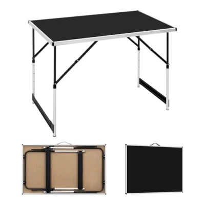 Imagen de WOLTU Mesa de Camping Plegable Jardín Trabajo Balcón Altura Regulable Aluminio Acero MDF Negro CPT8121sz