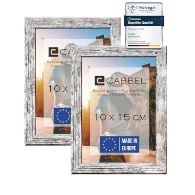 Imagen de CABBEL paquete doble (juego de 2) marco 10x15 cm, abedul, madera MDF resistente, plexiglás inastillable, para colgar y colocar, ideal fotos / imágenes collage