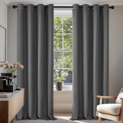 Imagen de Deconovo Cortinas Opacas 2 Piezas para Dormitorio Salón Modernas, Aislantes Térmicas y Reducción de Ruido, EcolóGicas Certificadas,140 x 200 cm Gris Claro