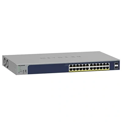 Imagen de NETGEAR Switch de Red PoE Smart Gigabit Ethernet gestionable 24 Puertos GS724TP Hub con 24x PoE+ Consumo 190W, 2X 1G SFP, Montaje en sobremesa/Bastidor y protección ProSAFE