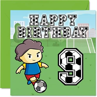 Imagen de tarjeta de cumpleaños número 9 para niño fanático del fútbol feliz años, tarjetas él, felicitación 145 mm x hijo,