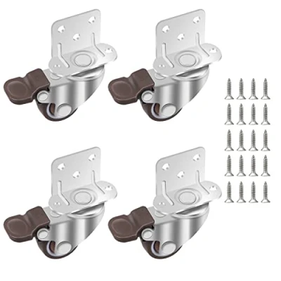 Imagen de DBREAKS Ruedas para Muebles 25MM, 4 Pcs Rueda Giratoria con Freno, de Placa, Goma 20 Tornillos, Silencio en Forma L Cama bebé y Mesa, Carga 44KG