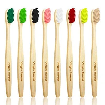 Imagen de Cepillo de Dientes Carbón Bambú, Madera Natural, Respetuoso Con el Medio Ambiente, Orgánico Vegano Para Encías Sensibles, Juego 8 Colores