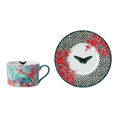 Imagen de Mikasa x Sarah Arnett Taza y Plato, Juego de Plato Porcelana, Única para Regalar, Estampado Mariposas, 250ml Apto Lavavajillas