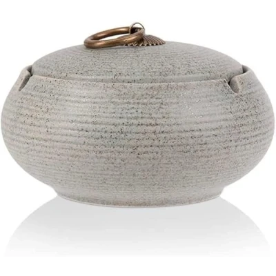 Imagen de AF WAN cenicero de cerámica retro con tapa para exterior, simple el hogar y la oficina (11 x 7,2 cm) (gris)