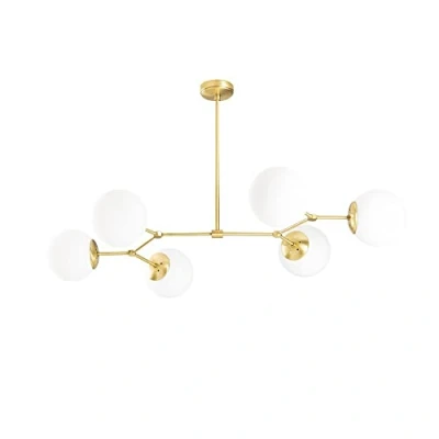 Imagen de wonderlamp W D000029 Lámpara de Techo Colgante con Tulipas Opal, Estilo Nórdico, Modelo Mulen, Blanco, 6 Focos Bombilla E27