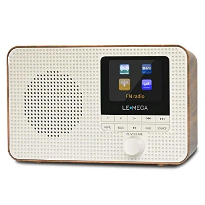 Imagen de LEMEGA IR1 Radio por Internet WiFi portátil,Radio Digital Dab/Dab + /FM,Bluetooth,Reloj de Alarma Dual,60 preajustes,Salida Auriculares,Pantalla a Color,baterías o alimentación Red Nogal