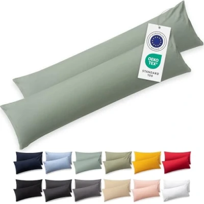 Imagen de Blumtal Funda de Almohada 40x145 cm 100% algodón Verde Juego 2 Fundas in Jersey con Cremallera, cojín Certificado Oeko Tex, para Almohadas y Cojines