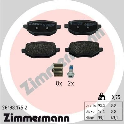 Imagen de ZIMMERMANN 26198.175.2 Juego de pastillas freno PEUGEOT: 208 II Hatchback, 2008 II, OPEL: Corsa F Mokka Van