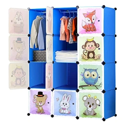 Imagen de BRIAN &amp; DANY Armario Modular Infantil de Puertas con Motivos Animales Estanterías por Módulos Almacenaje, Rosado, 110 x 47 147 cm