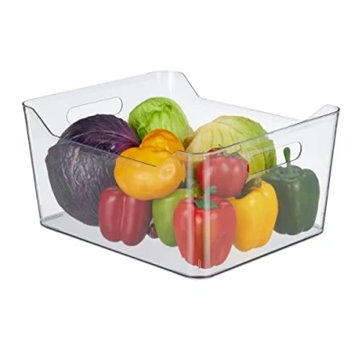 Imagen de Relaxdays Organizador de Nevera 18 x 37 29,5 cm, Almacenaje Alimentos, Caja para Frigorífico con Asas, Transparente