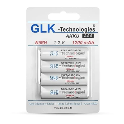 Imagen de Pilas GLK Technologies® Micro AAA HR03 de Alta Potencia para teléfonos Gigaset DECT precargadas, walkie Talkie NI MH 1200 mAh, Recargables sin Efecto Memoria hasta 1000 ciclos Carga