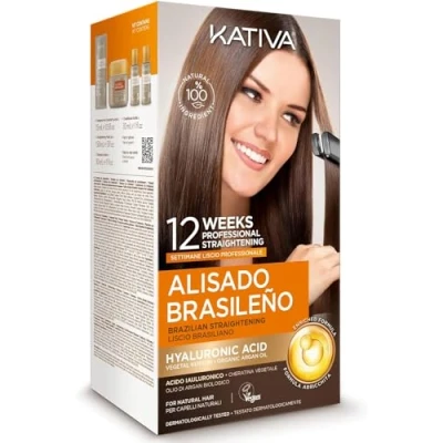 Imagen de Kativa Kit Alisado Brasileño Tratamiento Profesional en casa Hasta 12 Semanas de duración Keratina Vegetal Sin formol Fácil aplicar.
