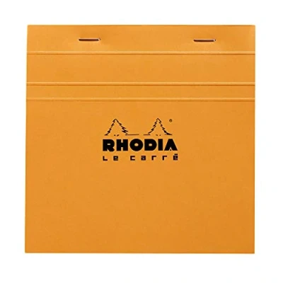 Imagen de Bloc de notas grapado y microperforado Rhodia, DIN A5, 14,8 x 21 cm, 150 hojas, 80 g, cuadrícula naranja, 4 unidades, color naranja cm