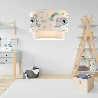 Imagen de lux.pro Lámpara Colgante Infantil de Techo para Niños con Motivo Koala Dormitorio 1xE27 20 W Plástico Tela 70 x Ø 30 cm Blanco y Gris