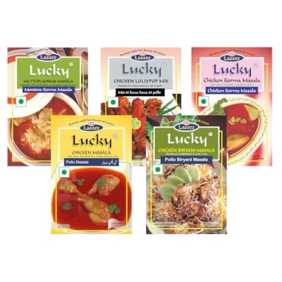Imagen de Lucky Masale Party Pack (Paquete de fiesta) 2 (pollo frito, paleta pollo, cordero korma, carne masala y pollo biryani)