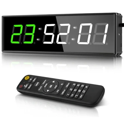 Imagen de PELLOR Temporizador de Gimnasio, Intervalo LED, Reloj Pared Digital Grande con Countdown/Up,Cronómetro,Brillo Ajustable, Entrenamiento Control Remoto para Casa Garaje