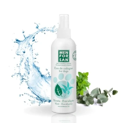 Imagen de MENFORSAN Agua de colonia para perros Menta/Eucalipto Aroma intenso y refrescante Efecto desodorante Con Ingredientes muy suaves ue NO irritan la Piel Ph Neutro 125 ml