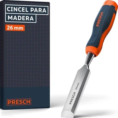 Imagen de Presch Cincel para madera 26mm Perfectamente afilado uso inmediato Profesional con ángulo de cuña 25 Robusta caperuza impacto metálica Mango ergonómico un agarre seguro